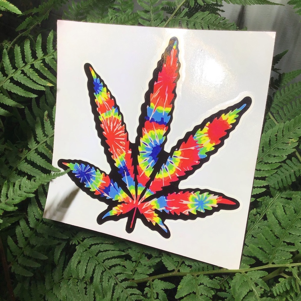5” Rainbow tie-dye potleaf sticker